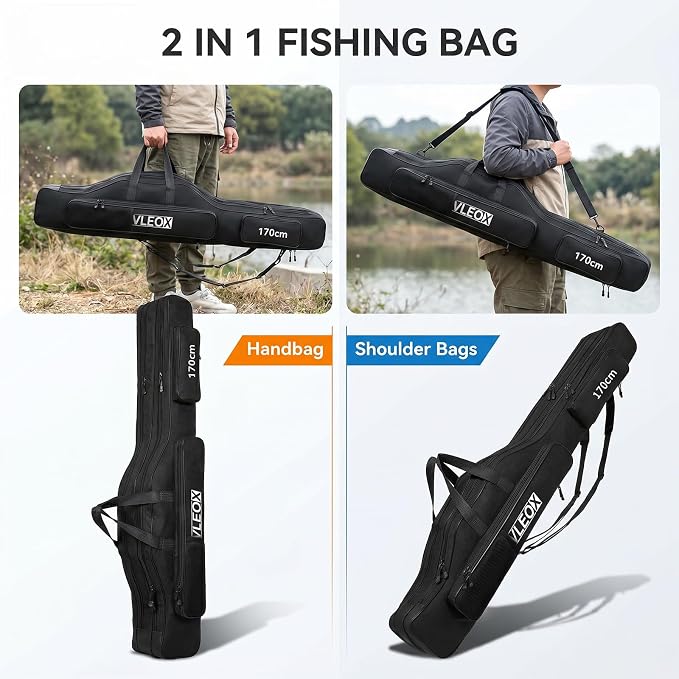 3 Layers Fishing Pole Bag, Fishing Rod Case, Portable Folding Fishing Rod Case Fishing Pole Reel Storage Bag Fishing Gears Organizer 170cm