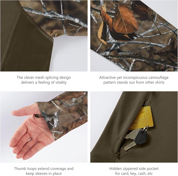 BASSDASH Men’s UPF 50 Performance Fishing Shirt Cooling Hoodie Camo Long Sleeve FS17M