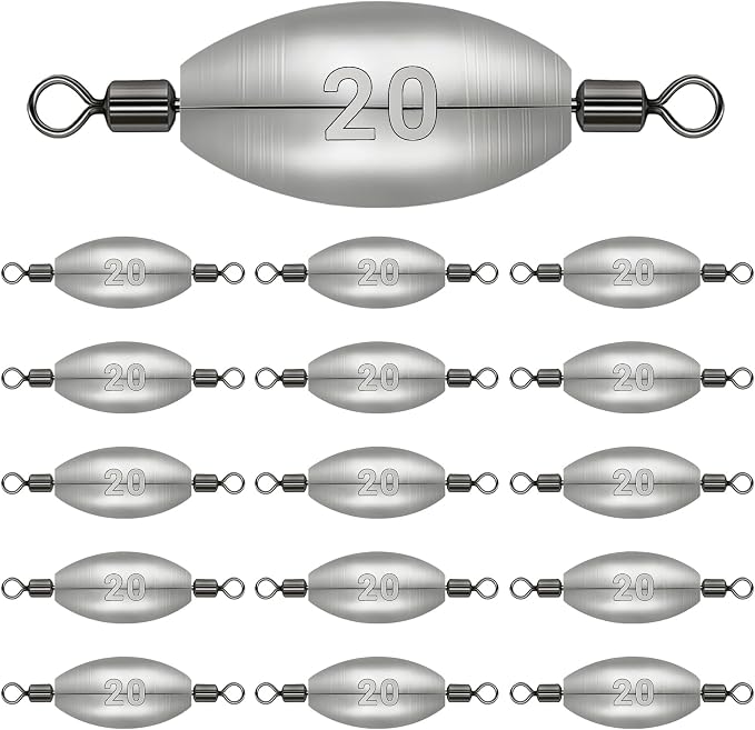Polsefve Inline Trolling Fishing Weights with Inner Swivels, Oval Drop Casting Sinkers Lead Sinker Tackle for Catfish Bass Saltwater & Freshwater Bottom Fish(10g/15g/20g/30g/40g/60g)