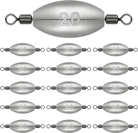 Polsefve Inline Trolling Fishing Weights with Inner Swivels, Oval Drop Casting Sinkers Lead Sinker Tackle for Catfish Bass Saltwater & Freshwater Bottom Fish(10g/15g/20g/30g/40g/60g)