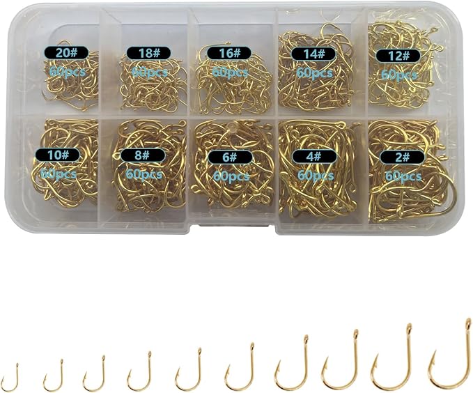 Dyxssm Small Fishing Hooks for Freshwater, 1000pcs 600pcs 400pcs Trout Fish Hook Set, 10 Sizes #2-#20