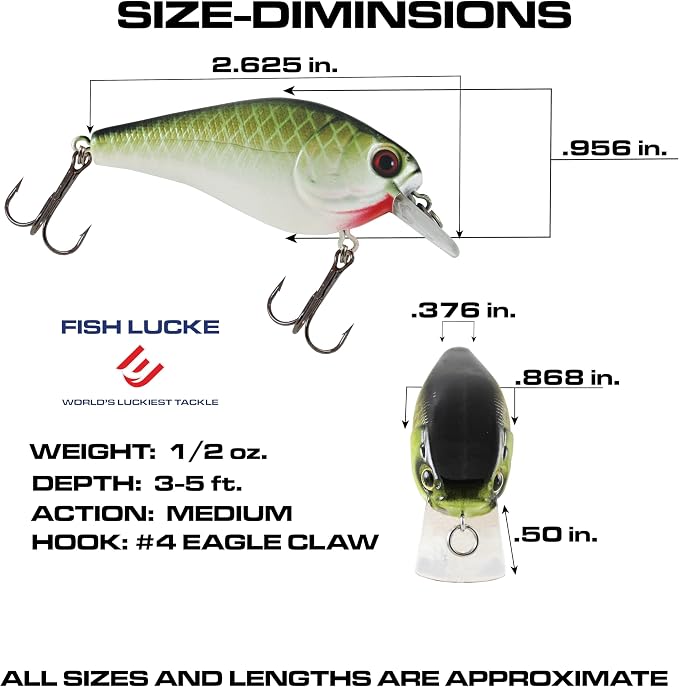 Luck E Strike 2 Inch Square Bill Crankbait, Made in The USA