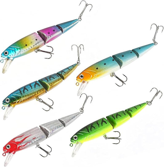 Whopper Fishing Lure for Bass：Popper Top Water Fishing Lures with Floating Rotating Tail Barb Treble Hooks Saltwater Freshwater Plopping Lures Kit