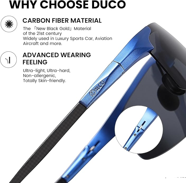 DUCO Polarized Sunglasses Mens Ultralight Carbon Fiber Sun Glasses for Men Driving Sports Fishing UV400 Protection DC8277