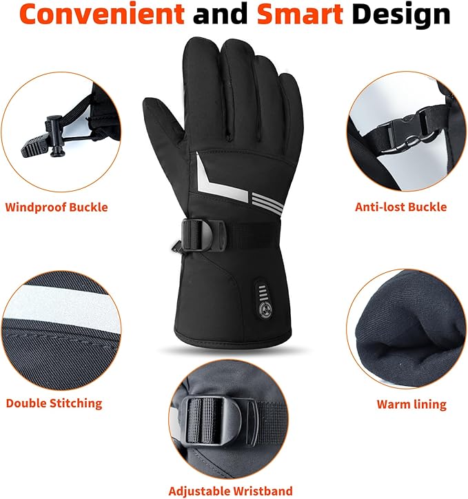 Heated Gloves 7.4V 3200mAh Waterproof Rechargeable Electric Gloves for Men Women with Touchscreen 5 Heating Temperature Adjustable for Winter Outdoor Work Skiing Hiking Hunting Camping Fishing