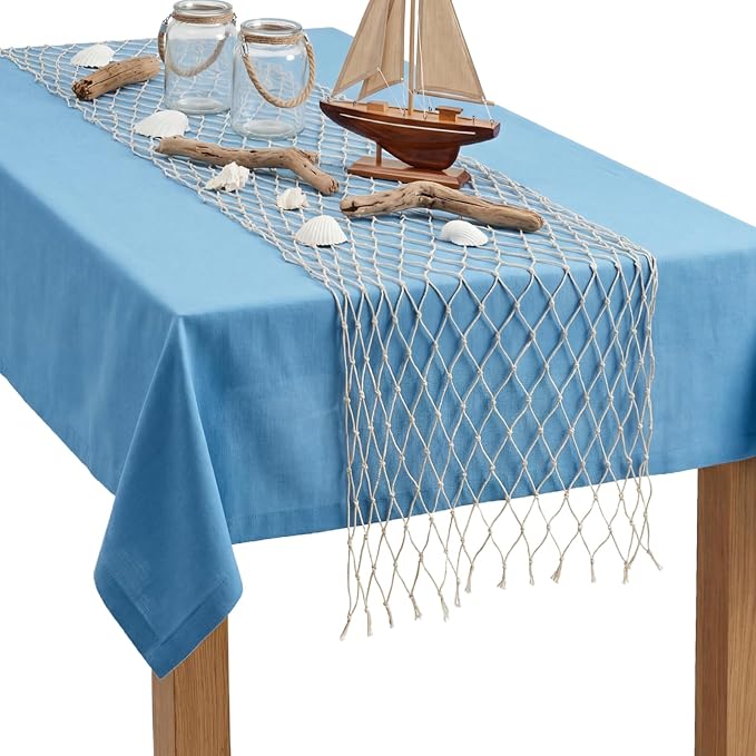 SATINIOR 1 Pcs Fish Net Party Decorations Fishing Net Table Runner 12x72'' Decorative Nautical Cotton Fishnet for Pirate Mermaid Hawaiian Ocean Beach Under the Sea Themed Party Decor (Natural)