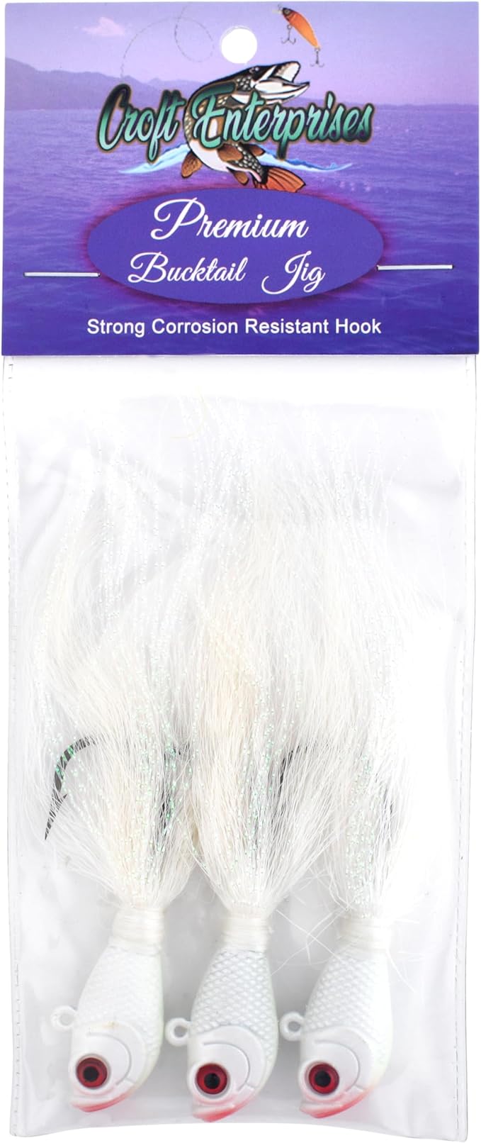 Bucktail Jigs 3 Pack – Hand-Tied Bucktail Hair Fishing Lures | Unique Gliding Head | Saltwater & Freshwater | Striper, Bass, Flounder, Walleye, Fluke | Multiple Weights Available