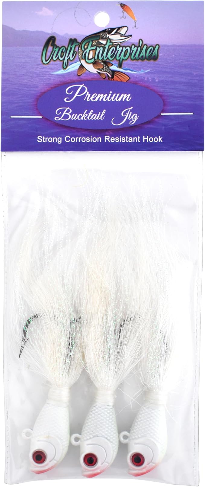 Bucktail Jigs 3 Pack – Hand-Tied Bucktail Hair Fishing Lures | Unique Gliding Head | Saltwater & Freshwater | Striper, Bass, Flounder, Walleye, Fluke | Multiple Weights Available