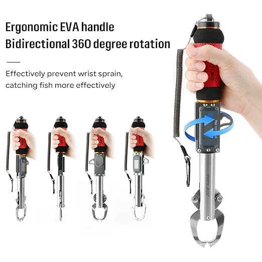 SANLIKE Fish Gripper with Digital Fish Scale 55LBS Stainless Steel Fish Lip Gripper Scale, HD Large Display, Waterproof & Saltwater-Resistant, 360 Degree Spinning Claws Professional Fish Holder Tool
