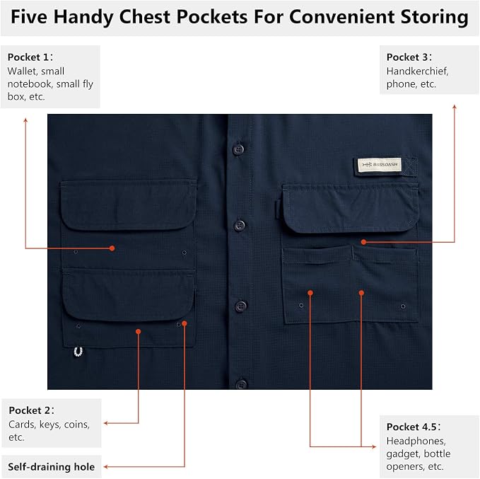 Bassdash UPF 50 Men’s Fishing Dress Shirt Button Down Woven Short Sleeve Outdoor