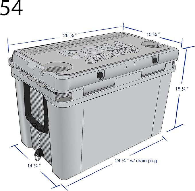 Frosted Frog 54 Qt Hard Cooler, Lightweight Made in USA Insulated Ice Chest | 30% lighter than rotomolded coolers; 54-quart hardside for camping, fishing, boating, beach, BBQ, tailgating & drinks