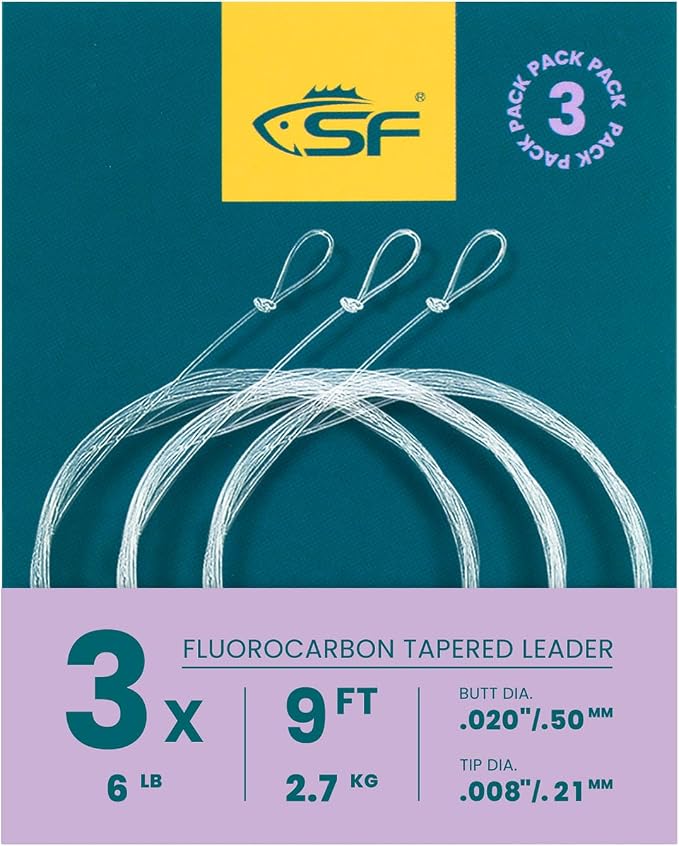 SF 3 Packs Pre-Tied Loop Fly Fishing Tapered Leader Fluorocarbon 7.5FT 9FT 12FT 0X 1X 2X 3X 4X 5X 6X 7X