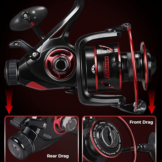 KastKing Sharky Baitfeeder III Spinning Reel 10+1 Shielded Stainless Steel BB - Carbon Fiber Drag for Live Liner Bait Fishing Action