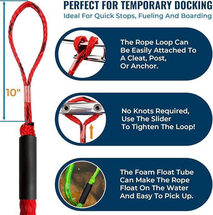 2PCS 4 Feet Premium Bungee Boat Lines 27cm Extended Loop Boat Accessories for Mooring for Jet Ski, SeaDoo, Yamaha WaveRunner Dinghy Pontoon Accessories Boating Gifts(Red&Black)