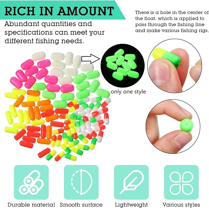 Skylety 100 Pieces Pompano Rig Floats for Surf Fishing Pill Snell Fishing Floats Making Kit for Trout Catfish Walleye