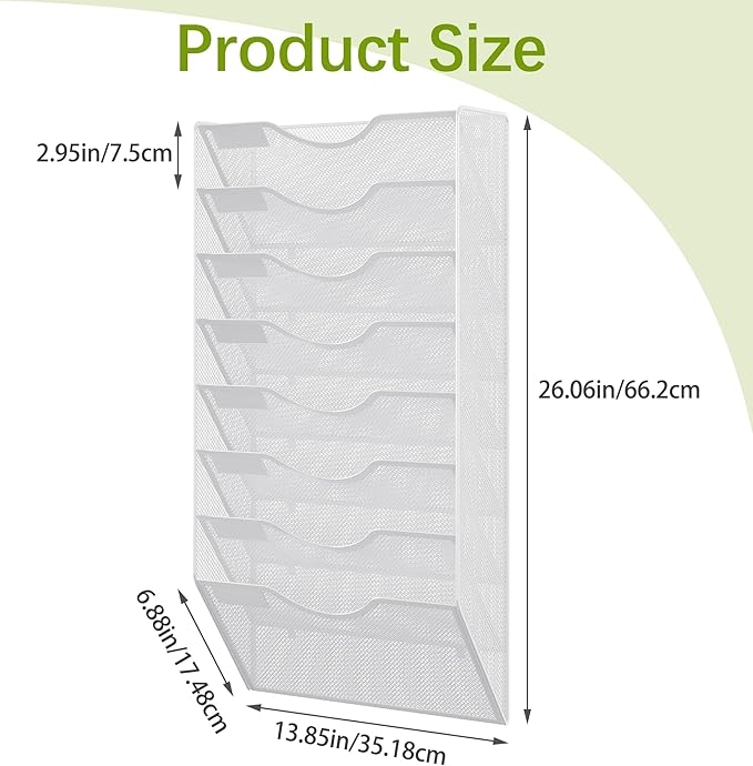 EasyPAG 8 Pocket Mesh Wall File Organizer, Hanging Paper Folder Holder with Classify Label, Vertical Wall Mount Mail Organizer for Office Home Classroom, White