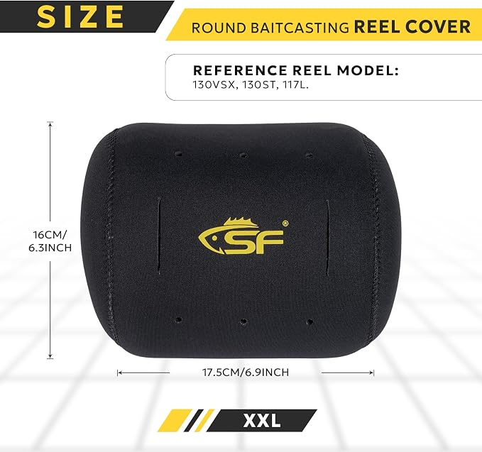 SF Neoprene Conventional Reel Covers Round Reel Case Protective Cover Shield Pouch, XXS/XS/S/M/L/XL/XXL Size, Black