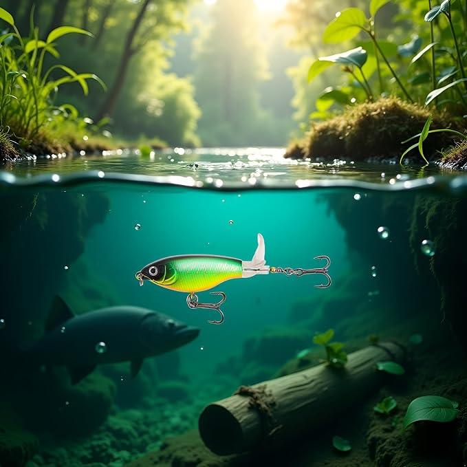 Topwater Fishing Lures Bass with Floating Tractor Rotating Tail Barb Treble Hooks Artificial Hard Bait Swimbait Lures Surface Crankbait for Bass Trout Walleye Pike Musky Fishing Topwater