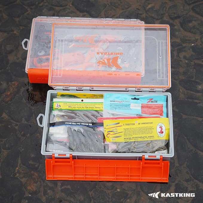 KastKing HyperSeal Waterproof Tackle Box, 3700 Deep Tackle Trays, Fishing Tackle Box Organizer With Exterior Stickers, Fishing Gear & Fishing Accessories Storage, 2 Packs No Compartment