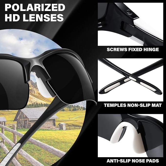 Sports Polarized Sunglasses for Men Cycling Running Fishing UV Protection Sun Glasses Lightweight Half Frame Goggles