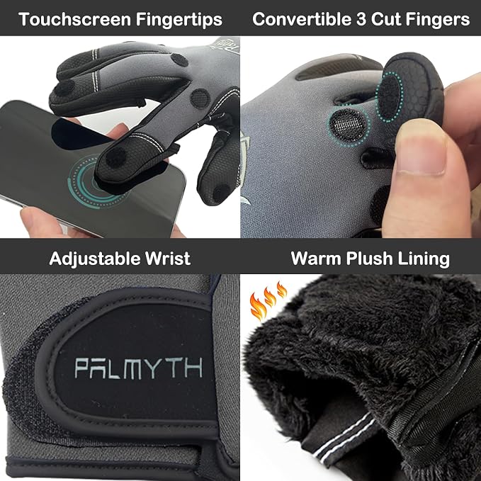 Palmyth Neoprene Fishing Gloves for Men and Women 3 Cut Fingers Flexible Great for Photography Fly Fishing Ice Fishing Running Touchscreen Texting Hiking Jogging Cycling Walking