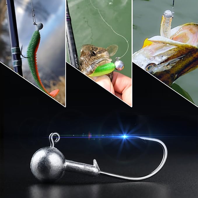 Atibin Barb Saltwater Jig Head Hook Bass Freshwater Jigs Hook Lead Round Ball Fishing Jig Lead Tackle Sharp