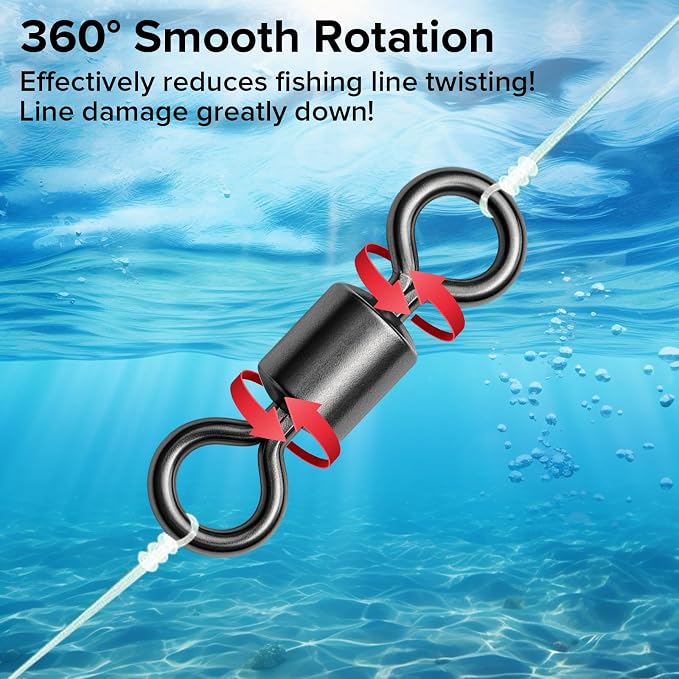 DONQL Fishing Swivels 200pcs, Swivels Fishing Tackle, Stainless Steel Barrel Swivel, #4#6#8#10#12#14, 61.7lbs to 6.6 lbs, for Saltwater, Freshwater, Leader, Line, Lure Connector