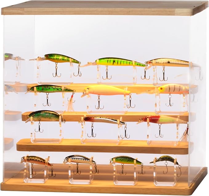 Fishing Lure Display Lure 13 Pack Stand LED Storage collectable Fishing Bedroom Decor Fishing Lure Display case led Display case collectable Fishing Room Decor