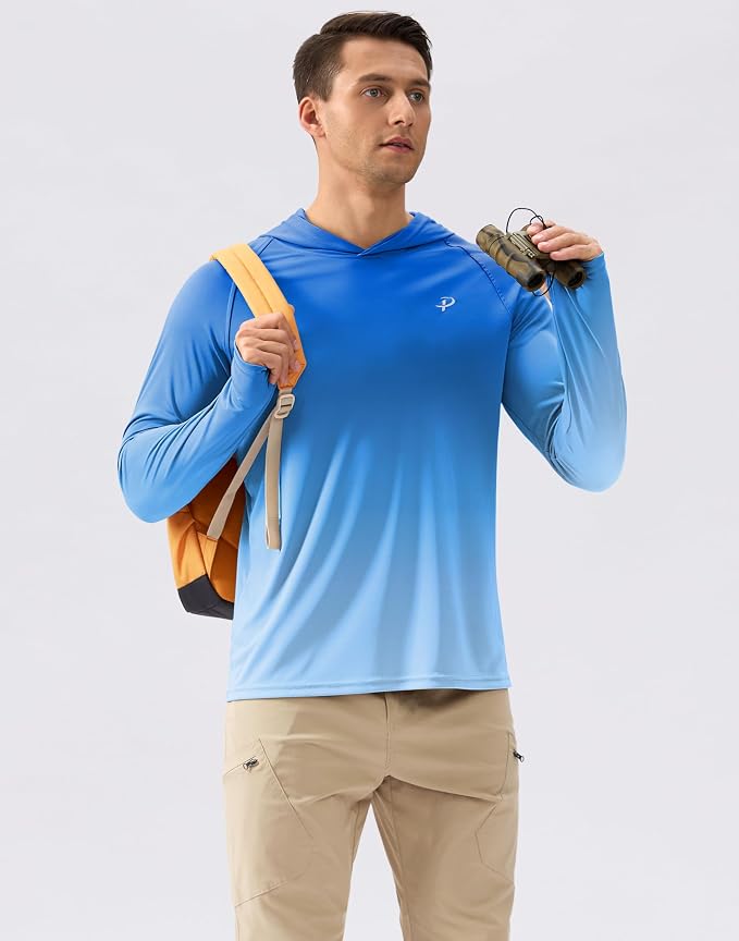 Pudolla Men's Sun Protection Hoodie Shirts UPF 50+ Rash Guard SPF Long Sleeve Fishing Shirt for Men Swim Hiking Boating