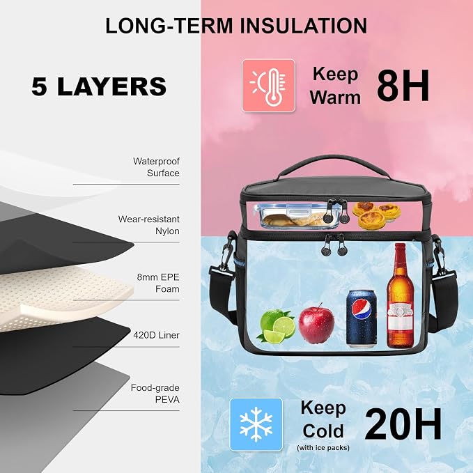 EVERFUN Small Compact Cooler Bag 24/48 Can Insulated Lunch Box Double Deck Soft Leak-Proof Waterproof Collapsible Ice Chest for Men Women Work Travel Car Trip Picnic Beach