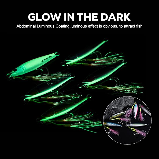 Goture Fishing Jigs Saltwater, 60g/80g/100g/150g Vertical Jigging Lures with Double Assist Hooks, Speed Fast Fall Jig Deep Sea Fishing Jigging Spoon Lures for Tuna,Salmon,Grouper Snapper, Kingfish
