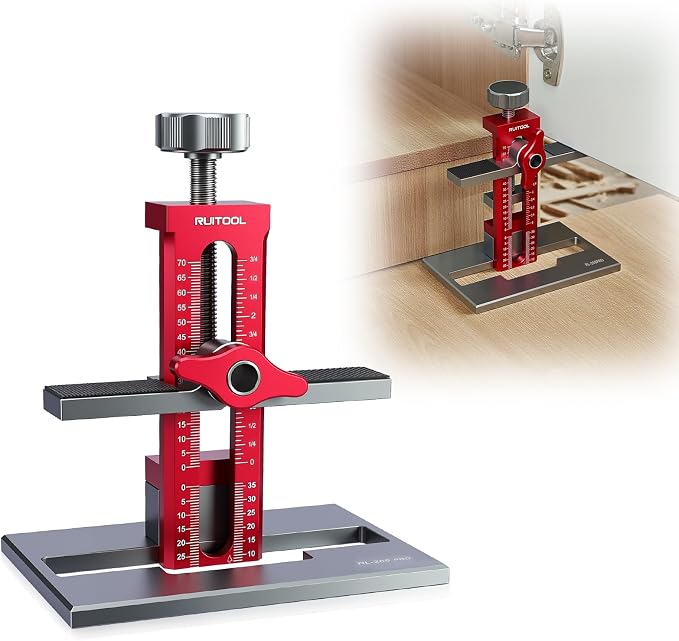 RUITOOL Upgrade 3-in-1 Cabinet Door Mounting Jig with Support Base, Installation Tool for Frameless or Face Frame Cabinet Doors, Adjustable Aluminium Alloy Hardware Jig for Wall and Base Cabinets