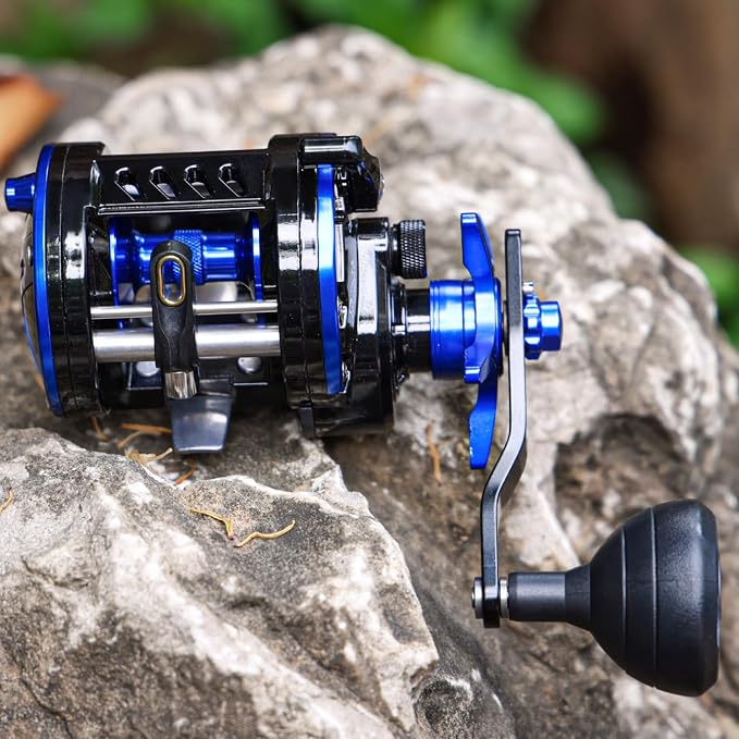 Burning Shark Baitcasting Fishing Reel, Smooth Powerful Round Baitcaster Reel, Saltwater Inshore Surf Trolling Reel, Conventional Reel for Catfish, Musky, Bass, Pike