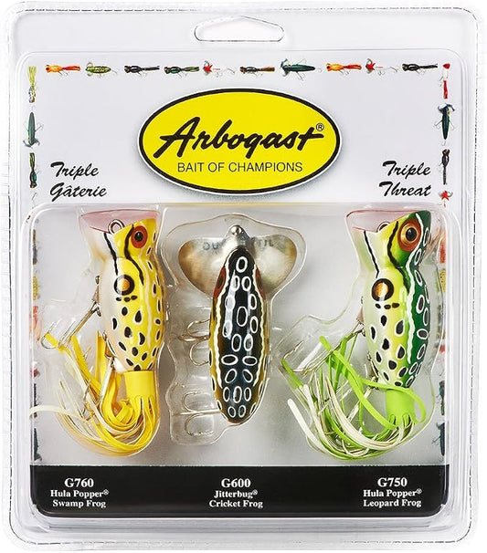 Arbogast Triple Threat Fishing Lure 3-Pack - Includes Jitterbug Lures and Hula Popper Lures