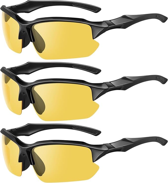 XVXV 3 Pack Polarized Sports Sunglasses for Men, UV Protection Half Frame Sunglasses Comfortable for Running Cycling Driving
