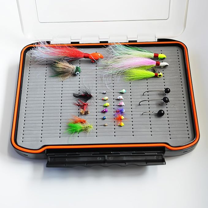 Alichino Fly Box for Fly Files Ice Jig Box Two Sided Waterproof Fly Fishing Box for Nymphs and Streamers (Grey Foam Insert C, Extra Large 11.8 * 8.4 * 2.2Inch)