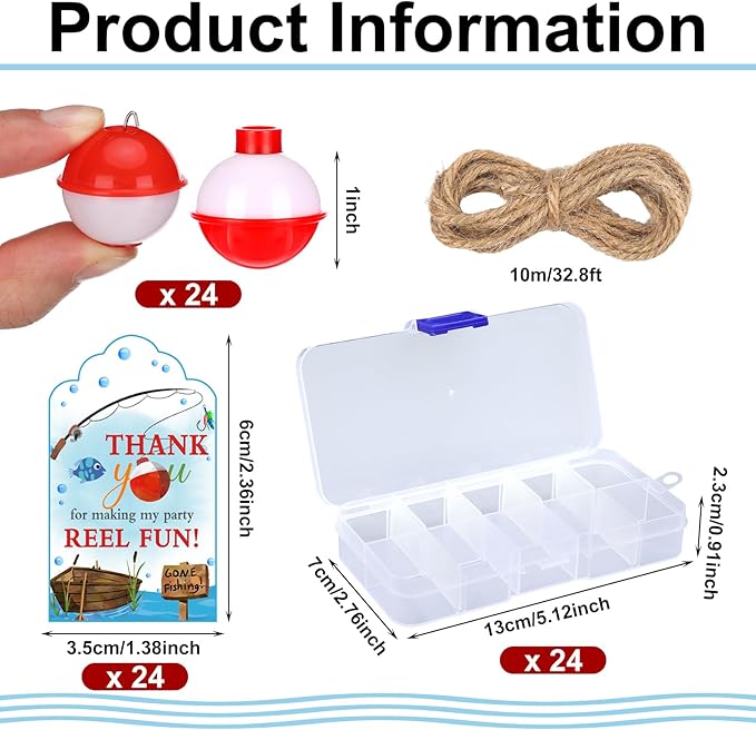 Wonderjune 24 Sets Fishing Party Favors Candy Little Tackle Boxes with Red White Floater Thank You Cards for Making My Reel Fun Fishing Theme Party Decorations