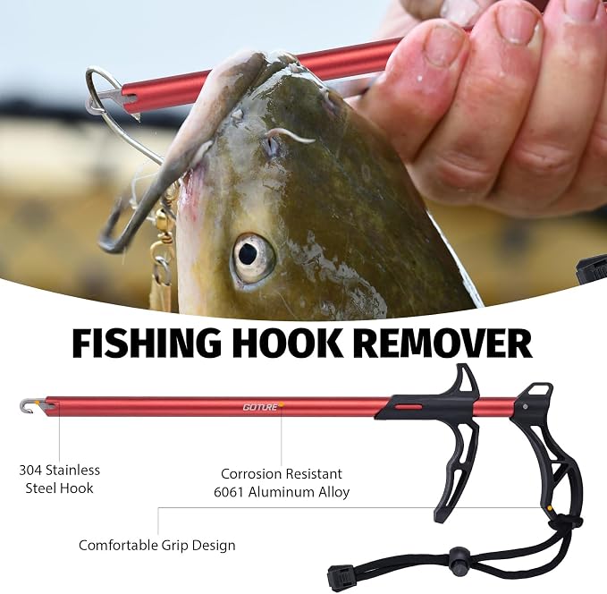 Goture Fishing Tool Kit,Fishing Pliers,Fillet Knife with Sheath,Fish Lip Gripper,Fish Hook Remover,Lanyard,Line Scissors,Sharpener,Stainless Steel Soap,Saltwater Gear Kit,Red/Pink,Gifts for Men/Women