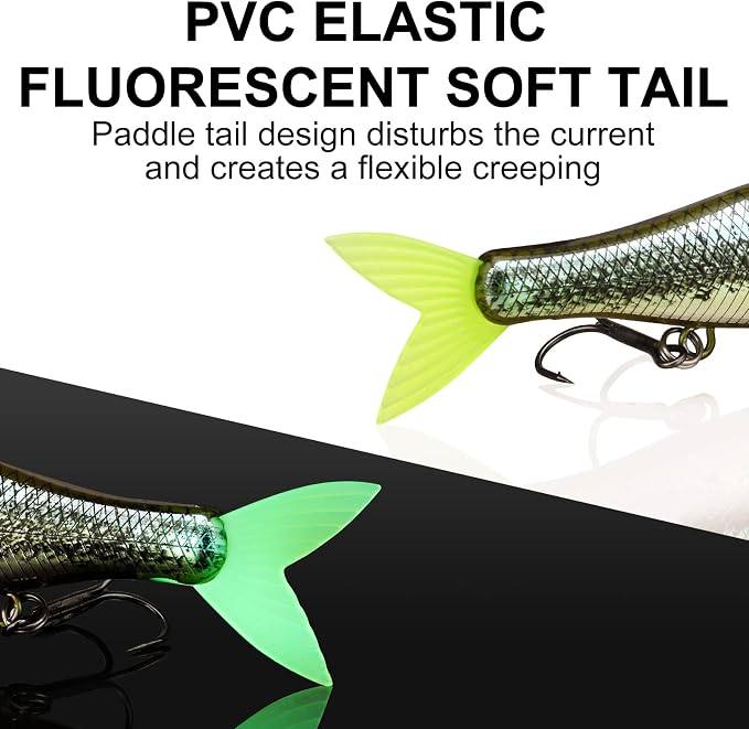 TRUSCEND Swimmax Easy Catch Fishing Lures with BKK Hooks, Wiggling, Vibrating, Rattling and Gurgling for More Bites, Heavy-Duty Dyneema Fiber Jointed Swimbaits for Bass, Trout, Crappie, Walleye, Pike