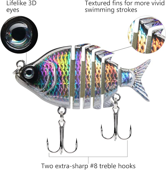 Bassdash SwimPanfish 0.34oz Hard Swimbaits Multi Jointed Topwater Trout Bass Fishing Crank Lure for Freshwater and Saltwater