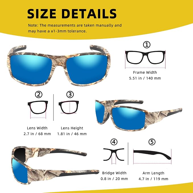 Camo Polarized Wrap-around Sport Sunglasses for Men Women UV400 Driving Fishing Hunting Sun Glasses