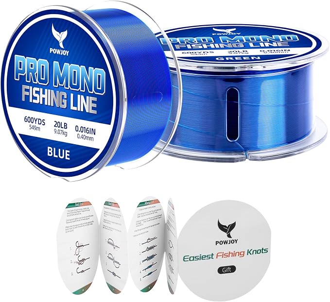 Pro Monofilament Fishing Line with Knot Instruction Cards for Multi Purpose Cost Effective, Strong Yet Thin Nylon String for Big Fishes, Tangle-Free & UV Resistant, 15/20/30/50/80LB