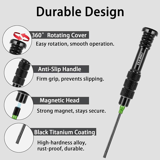 Fishing Reel Repair Tools Kit, S2 Steel Screwdriver Set with Magnetic Tips for Reel and Rod Repair, Includes Flat, Raised Flat, Phillips & Hex Tips