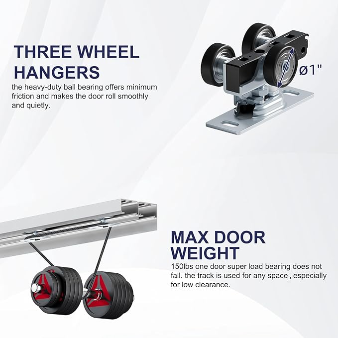 8FT Bypass Door Hardware, Closet Door Track Kit, Top-Mounted Style, Made of Heavy Duty Aluminum, Smoothly and Quietly, for 2 Doors System - Fit Min Door Panel Width of 45.5in, Silver