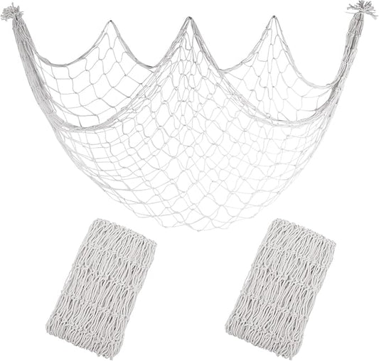 2 Pack Decoractive Fishing Net 80x40 Inch, 3mm Off White Natural Cotton Large Picture Wall Hanging Fish Net, Halloween Party Decorations Fishnet for Tropical Nautical Pirate Beach Mermaid Themed Party