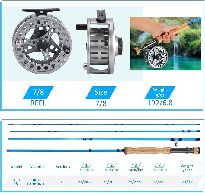 Sougayilang Fly Fishing Combo, 4 Piece Fly Rod and CNC Machined Aluminum Alloy Reel Complete Starter Package with Rod Bag