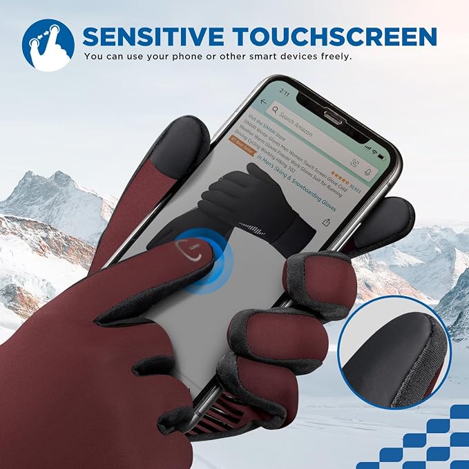 SIMARI Winter Gloves for Women Men - Cold Weather Thermal Touch Screen Ski Snow Glove Liners, Non-Slip Palm & Warm Fleece Lined, for Running Cycling Driving Hiking Walking Sports Outdoor Texting Work