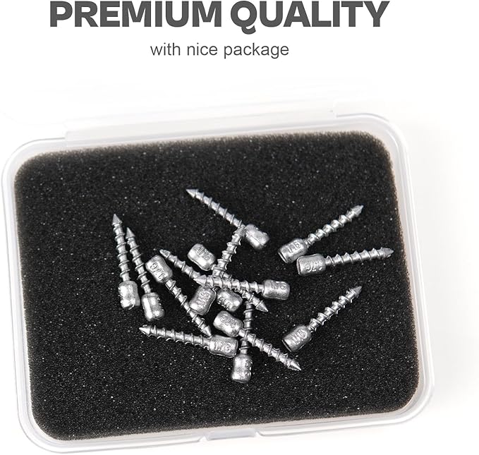 60/80-PCs Hard Alloy Screw Nail Weights, Stamped Insert Bass Fishing Sinkers, Assortment 6 Sizes for Neko Rig/Hover Rig&Wacky Worm Rig