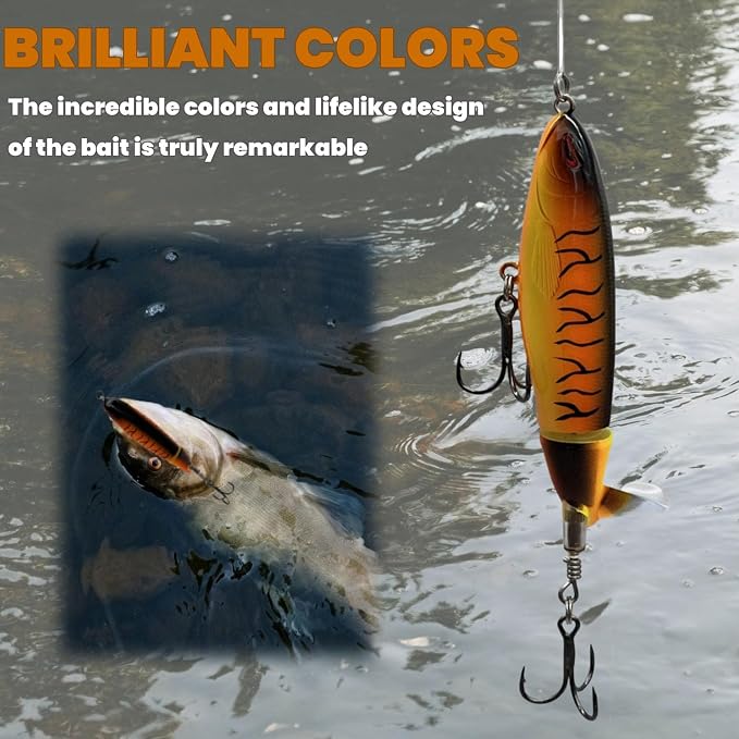 Bestac Topwater Fishing Lures Set Popper Lures for Bass Catfish Pike Perch Bass Lures with Floating Rotating Tail Artificial Hard Bait Multiple Colors