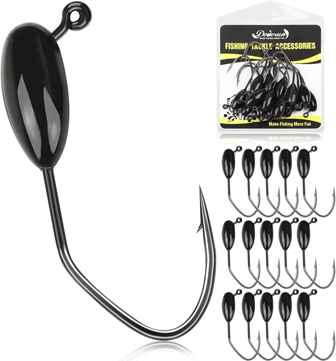Dovesun Tube Jig Heds, 15pcs Tube Bait Fishing Jigs 3X Strong 3/0 4/0 Bass Hooks for Crappie, Trout, Bass Fishing 1/8oz 3/16oz 1/4oz 3/8oz Tube Jigs Kit for Freshwater Saltwater
